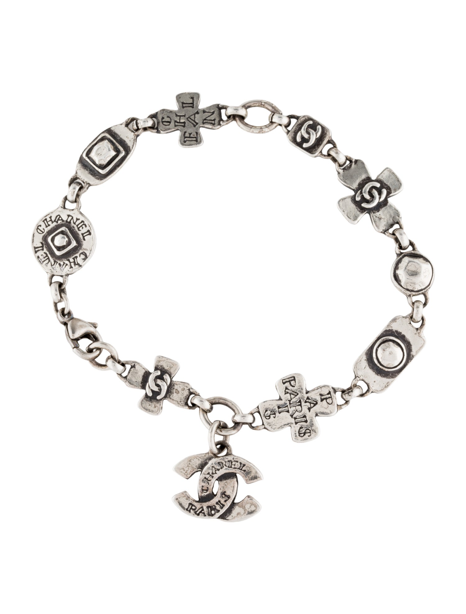 Chanel Vintage Script CC Charm Bracelet