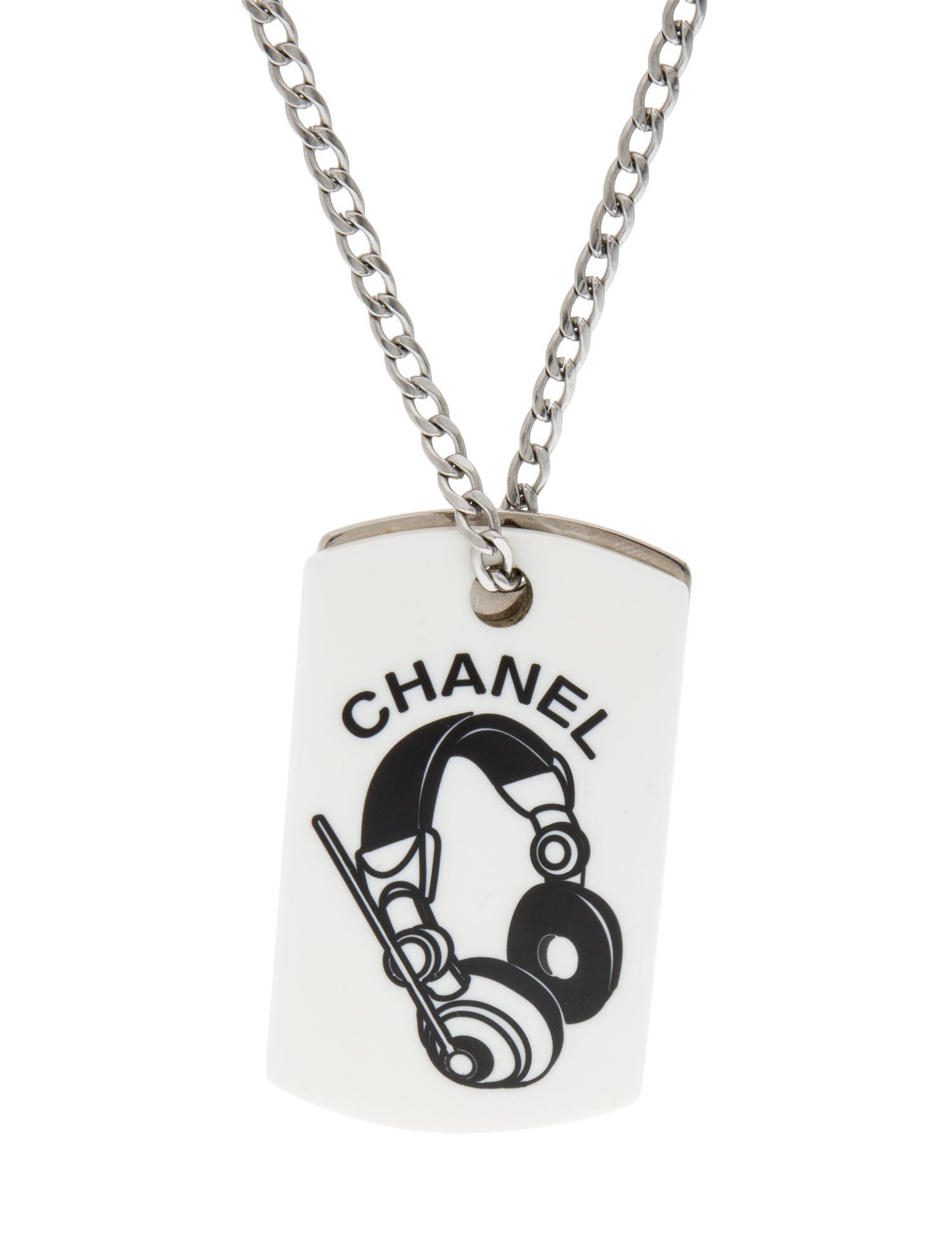 Chanel Resin Logo Headphone Dog Tag Pendant Necklace
