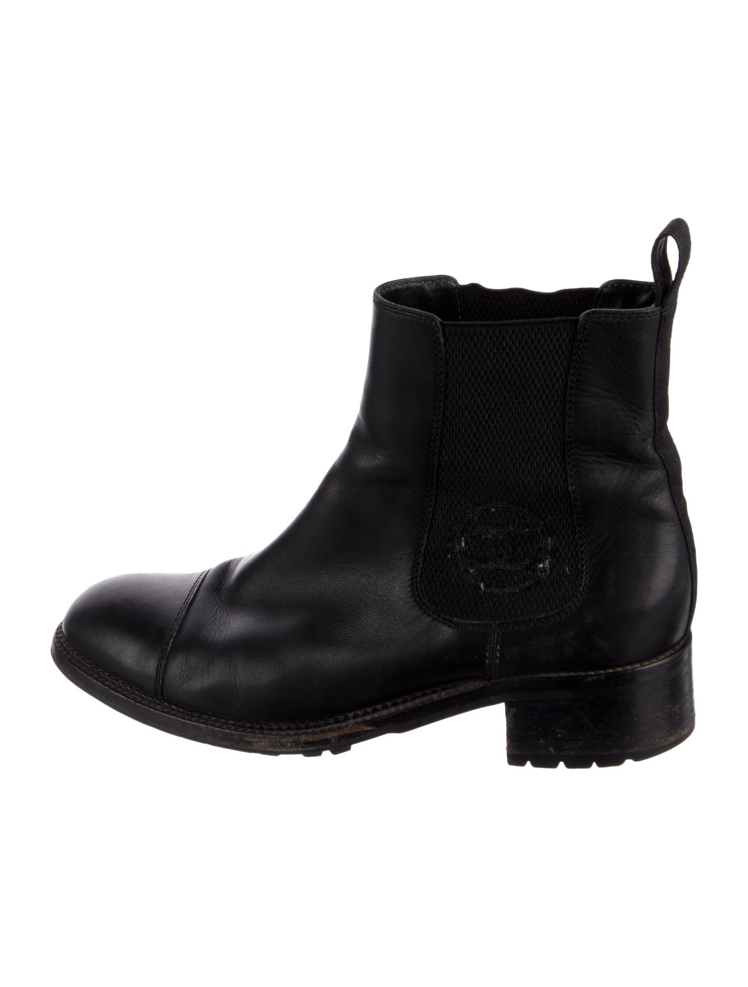 Chanel Interlocking CC Logo Leather Chelsea Boots