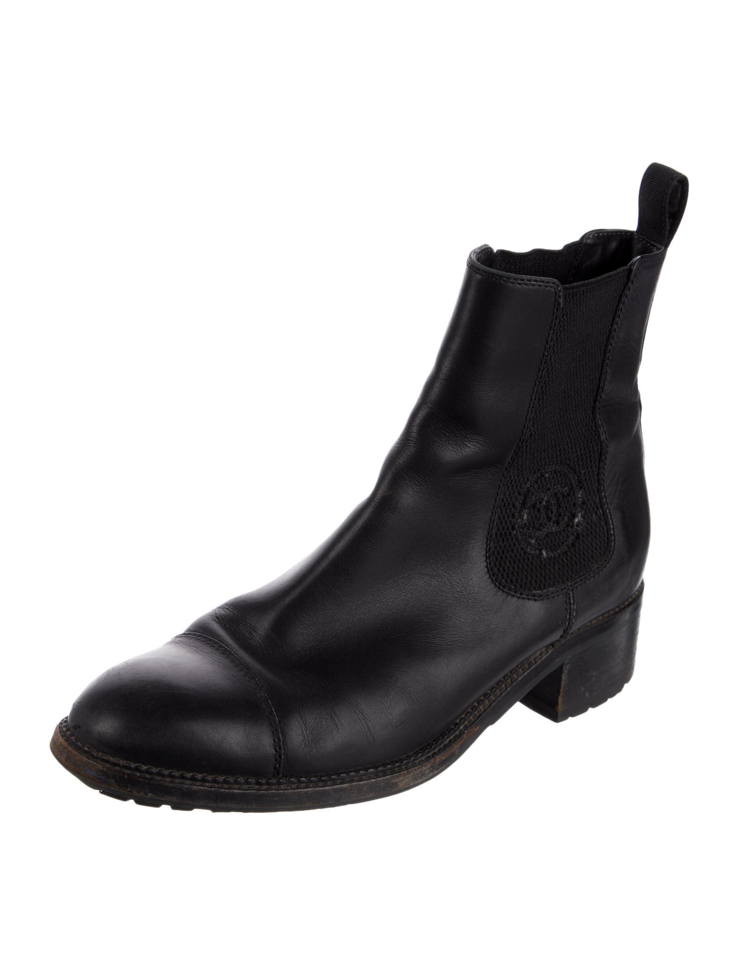 Chanel Interlocking CC Logo Leather Chelsea Boots