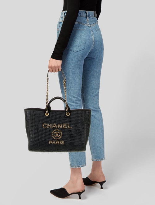 Chanel Medium Chain Raffia Deauville Shopping Tote
