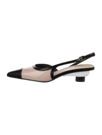 Chanel Interlocking CC Logo Patent Leather Slingback Pumps