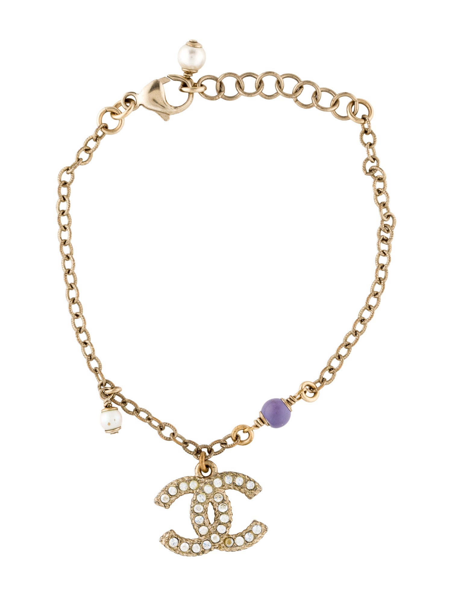 Chanel Faux Pearl & Strass CC Charm Bracelet