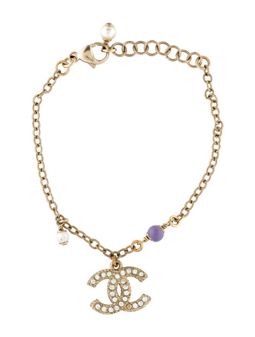 Chanel Faux Pearl & Strass CC Charm Bracelet