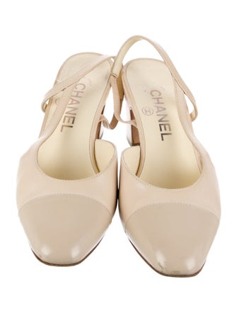 Chanel Interlocking CC Logo Leather Slingback Pumps