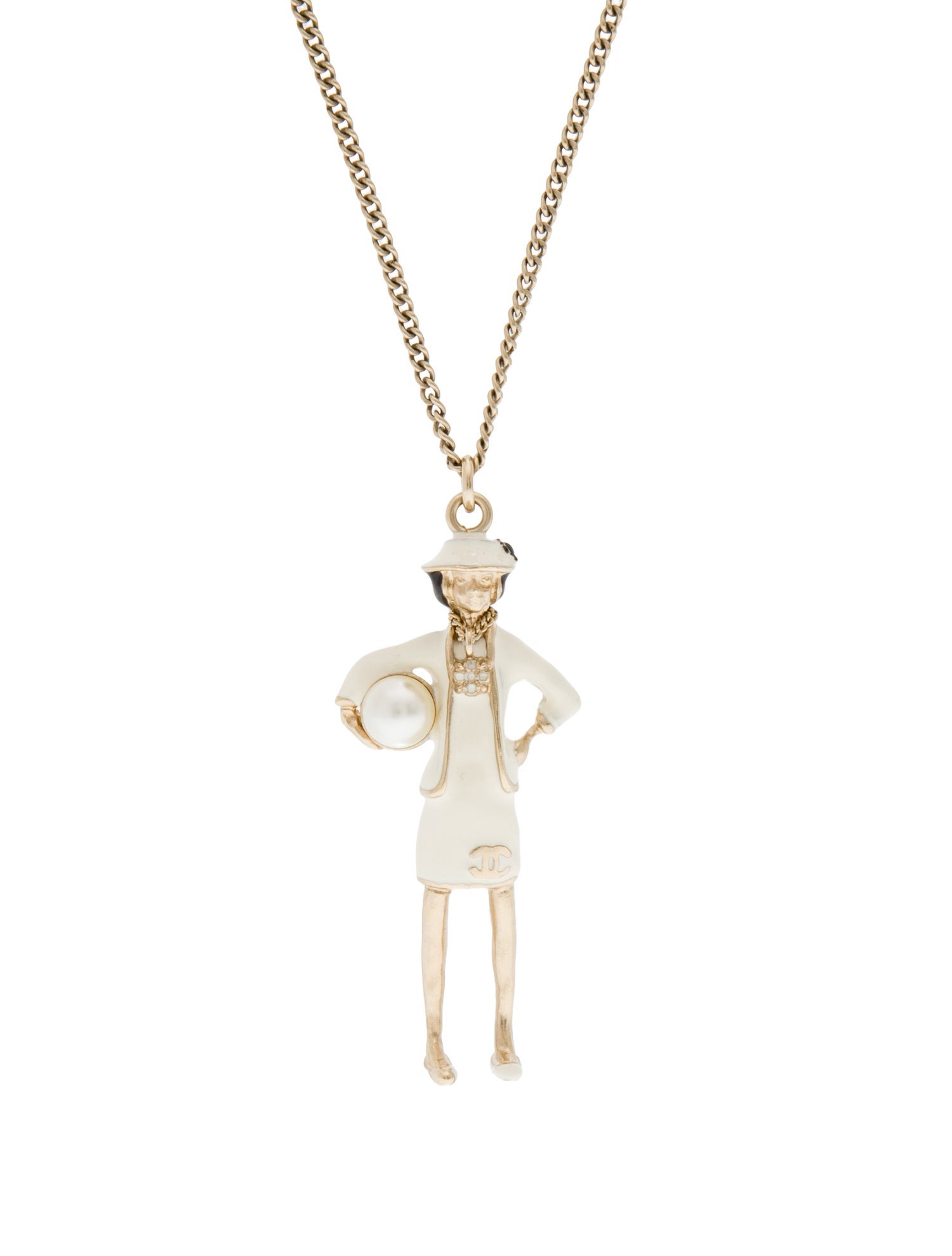 Chanel Faux Pearl & Enamel Charming Chic Coco Mademoiselle Pendant Necklace