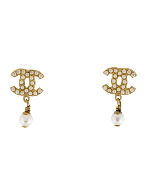 Chanel Faux Pearl CC Drop Earrings