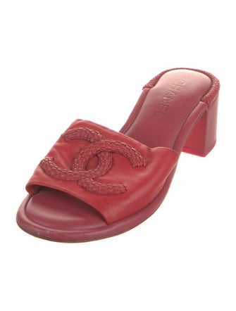 Chanel Interlocking CC Logo Leather Slides