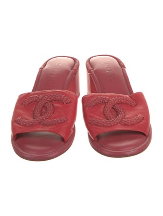 Chanel Interlocking CC Logo Leather Slides