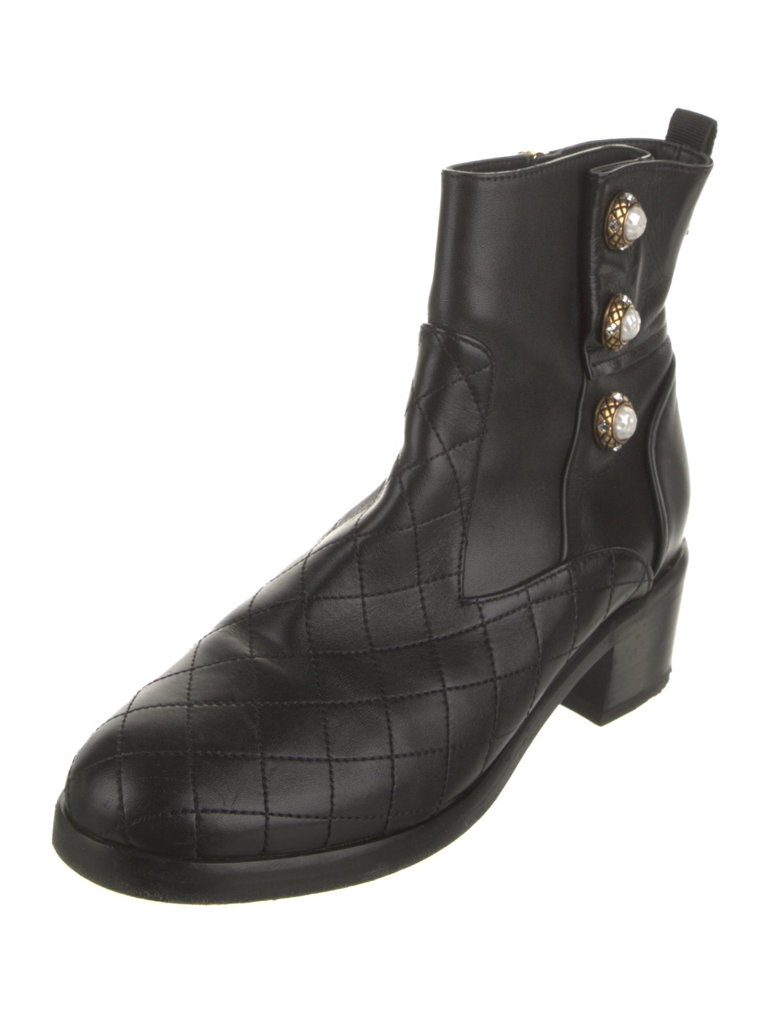 Chanel Interlocking CC Logo Leather Moto Boots