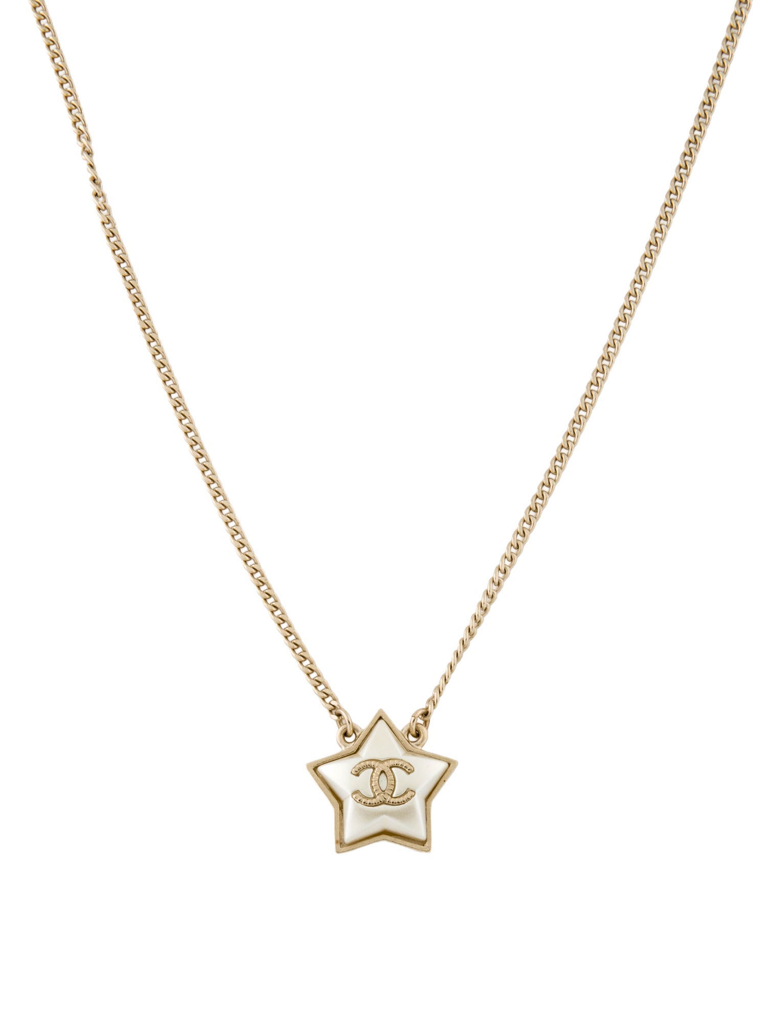 Chanel Faux Pearl Star CC Pendant Necklace