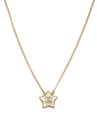 Chanel Faux Pearl Star CC Pendant Necklace