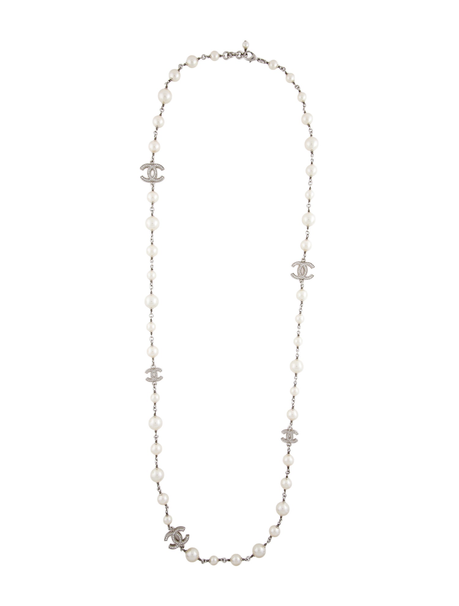 Chanel 2020 Faux Pearl & Strass CC Station Necklace