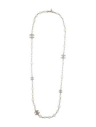 Chanel 2020 Faux Pearl & Strass CC Station Necklace