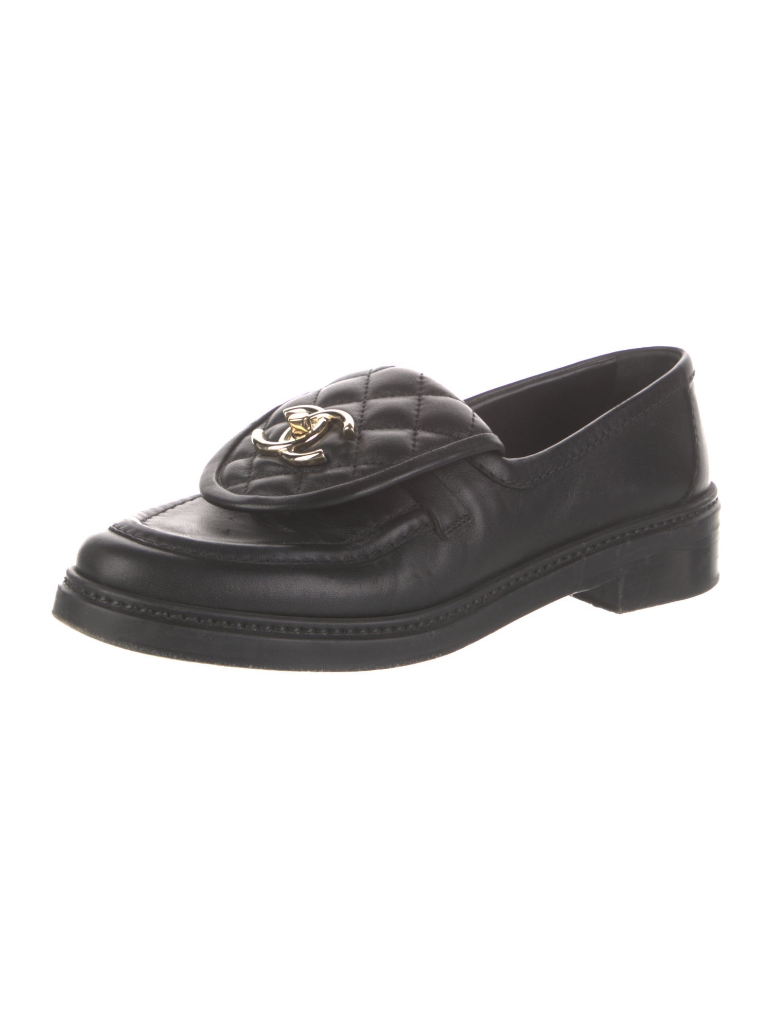 Chanel Interlocking CC Logo Leather Loafers