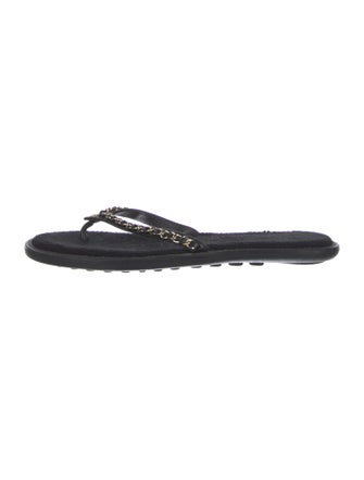 Chanel Interlocking CC Logo Leather Slides