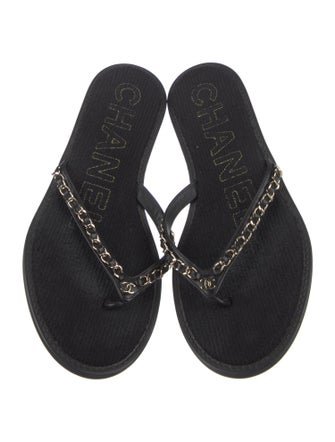 Chanel Interlocking CC Logo Leather Slides