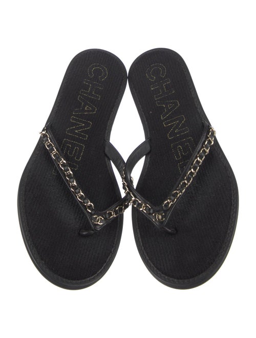 Chanel Interlocking CC Logo Leather Slides