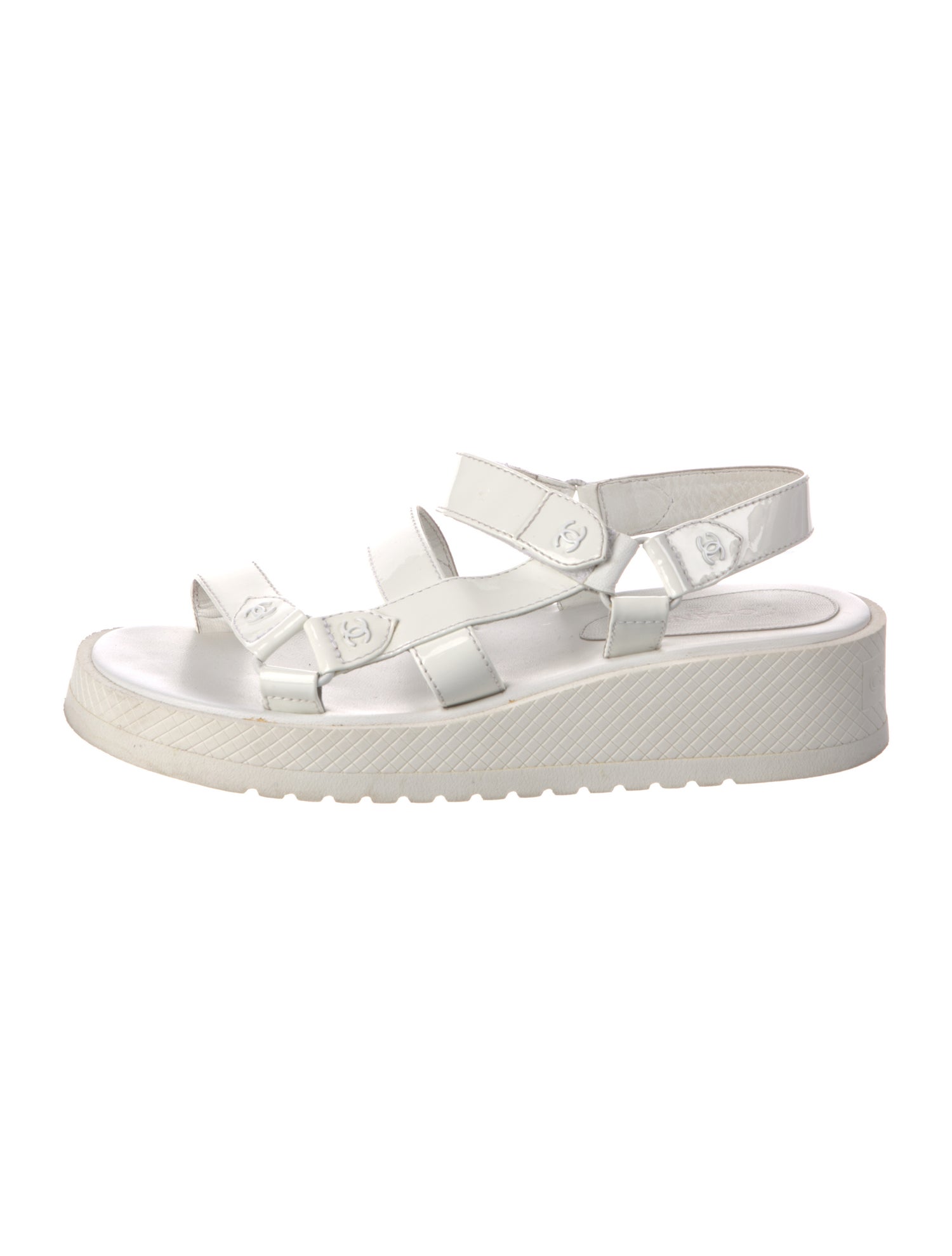 Chanel Interlocking CC Logo Patent Leather Sandals