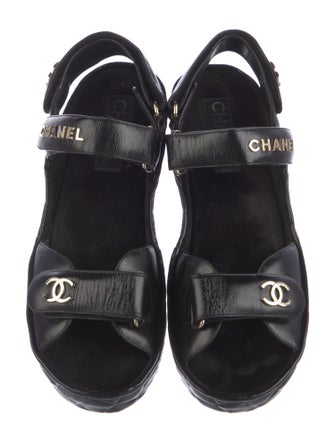 Chanel Interlocking CC Logo Leather Sandals