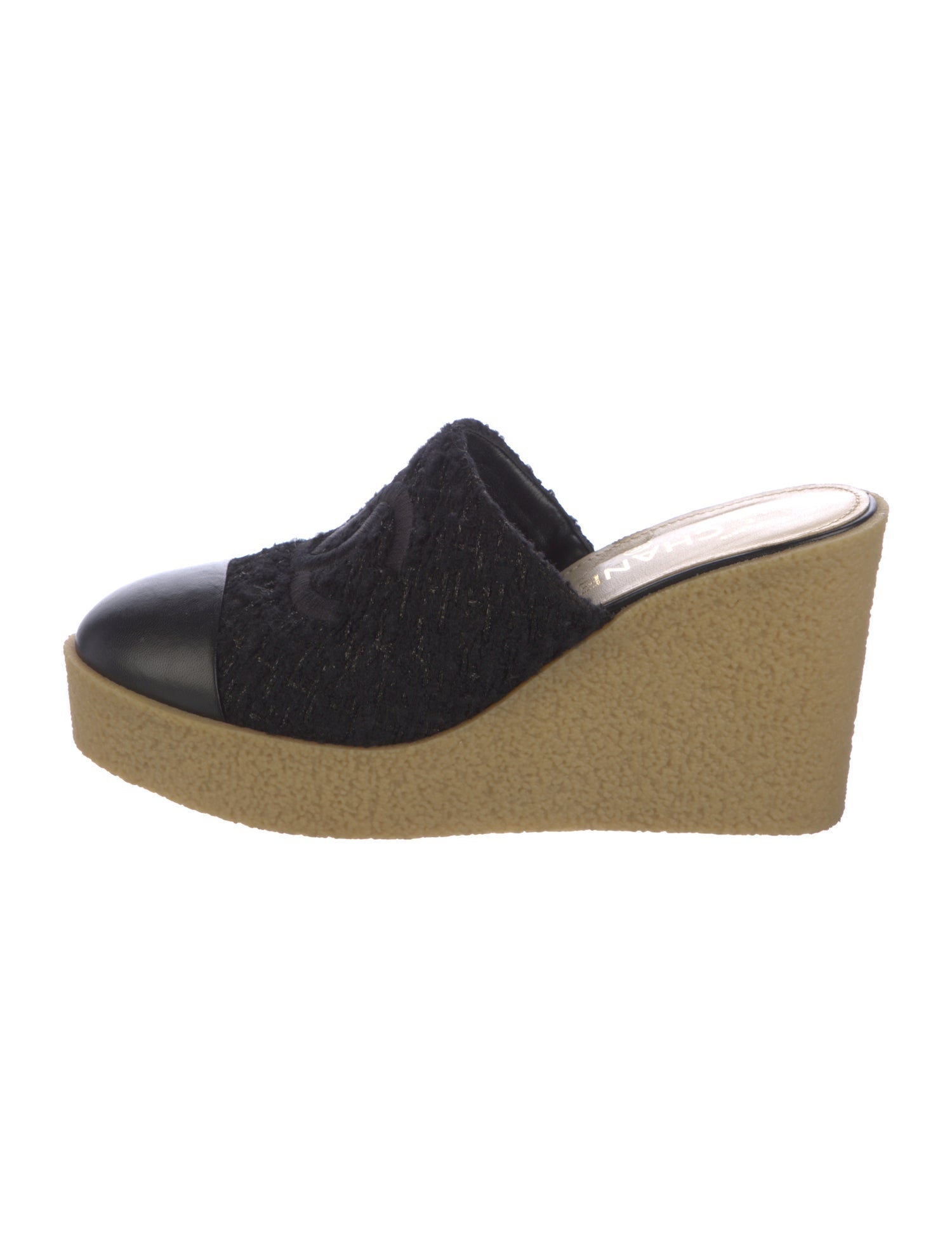 Chanel Interlocking CC Logo Tweed Mules