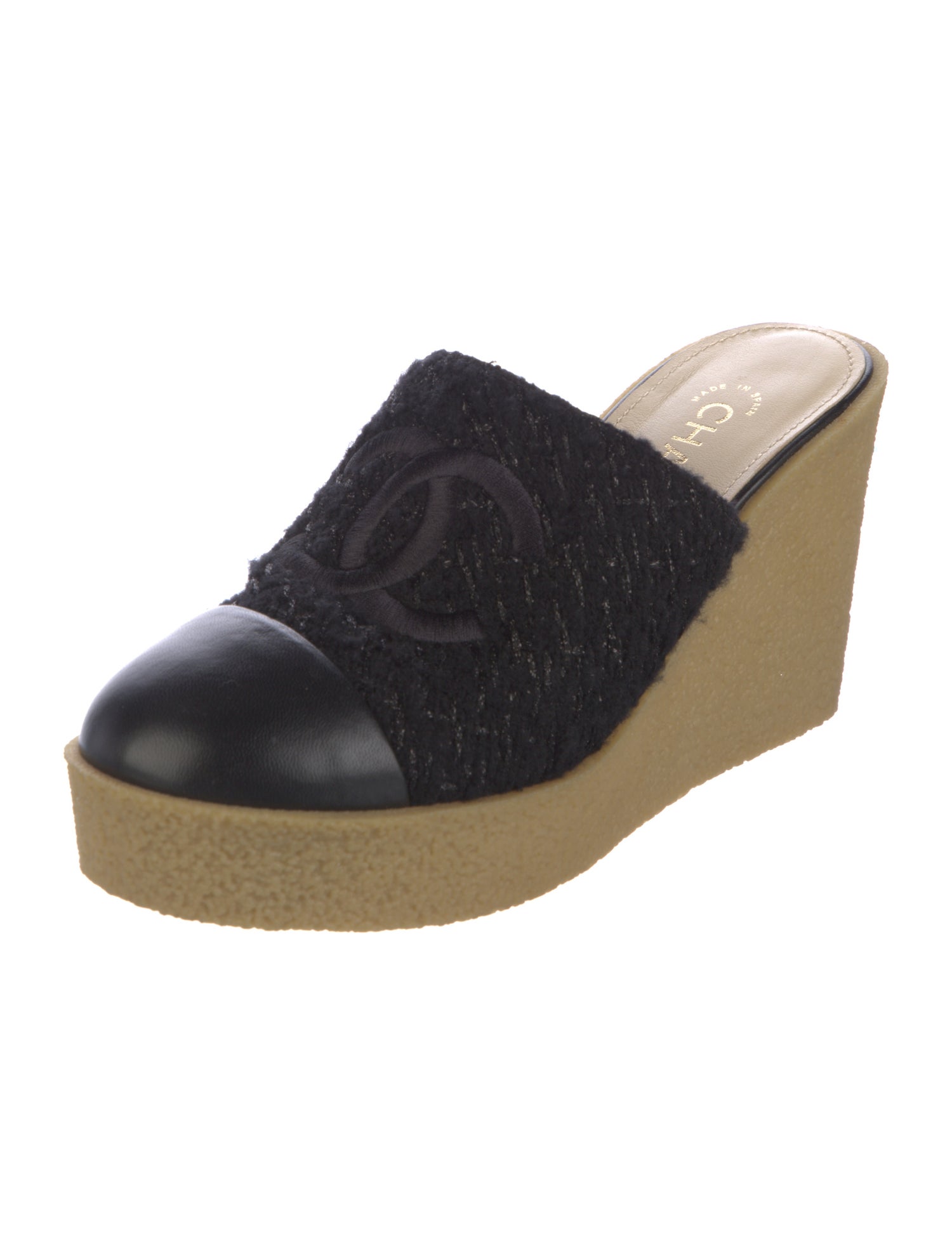 Chanel Interlocking CC Logo Tweed Mules
