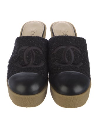 Chanel Interlocking CC Logo Tweed Mules