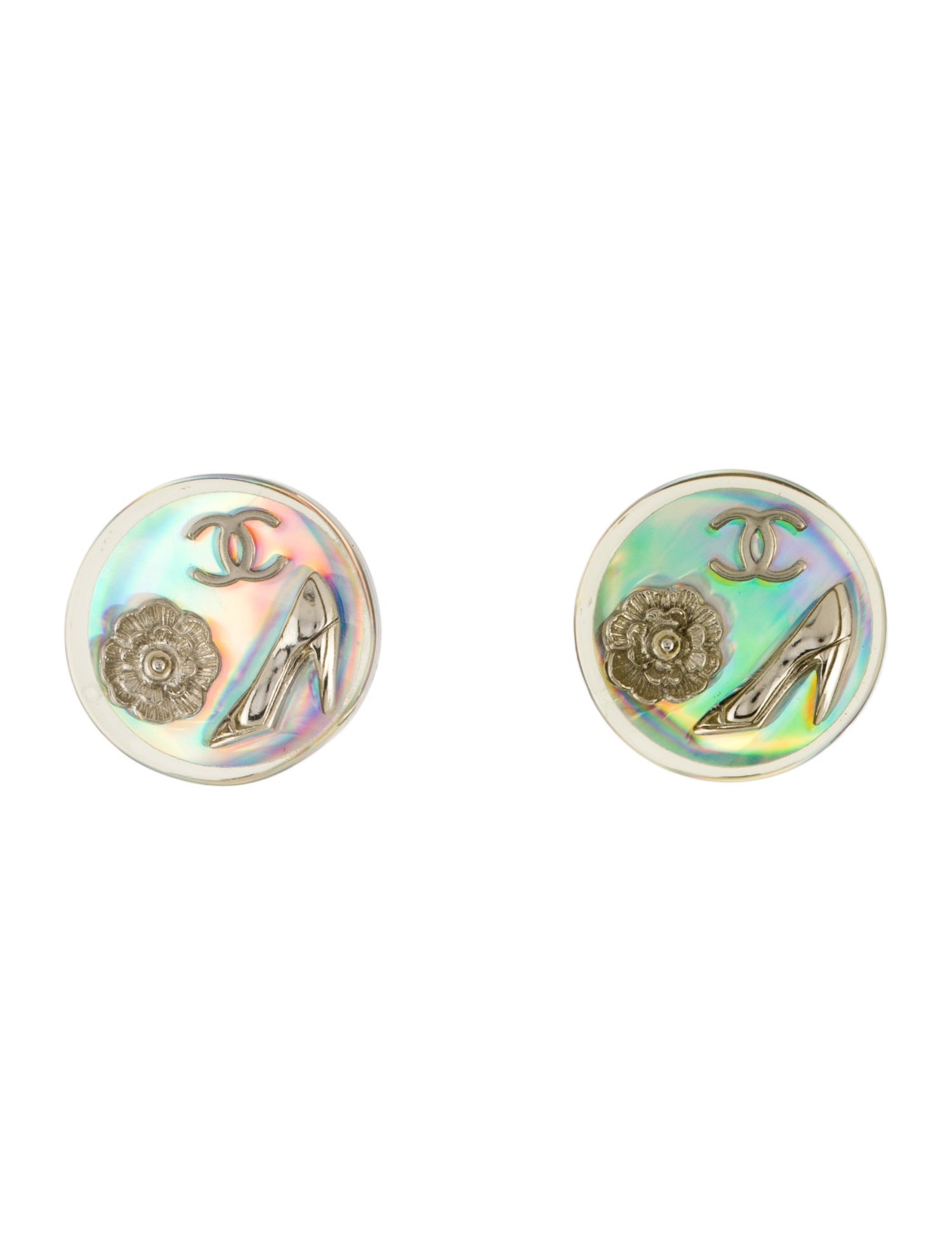 Chanel Vintage Hologram CC Clip-On Earrings