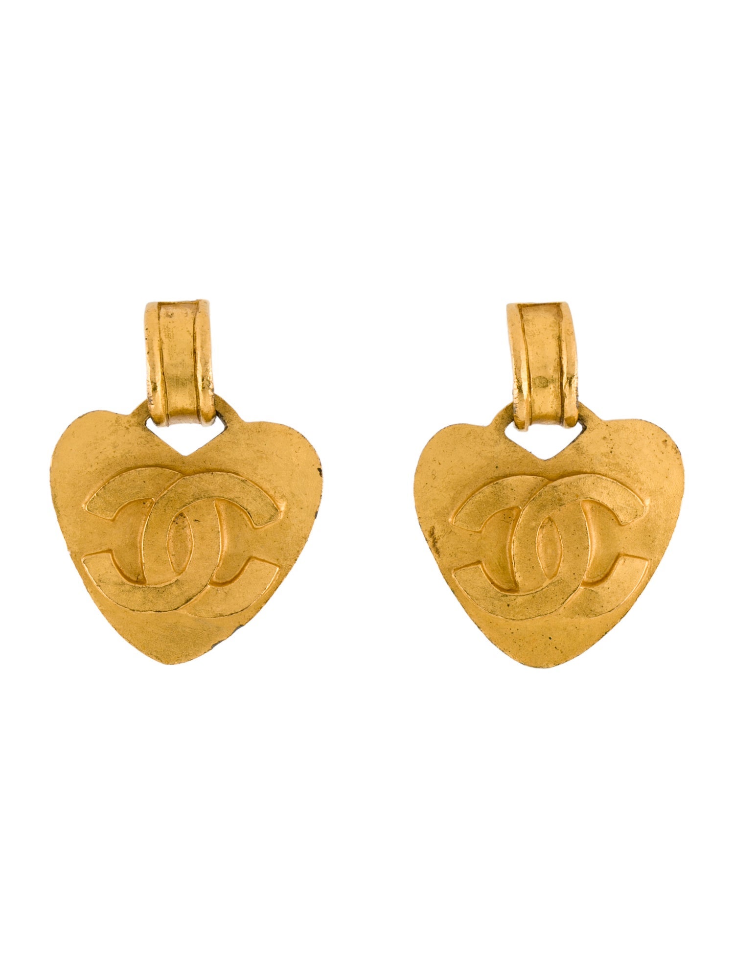 Chanel Vintage Heart CC Drop Clip-On Earrings