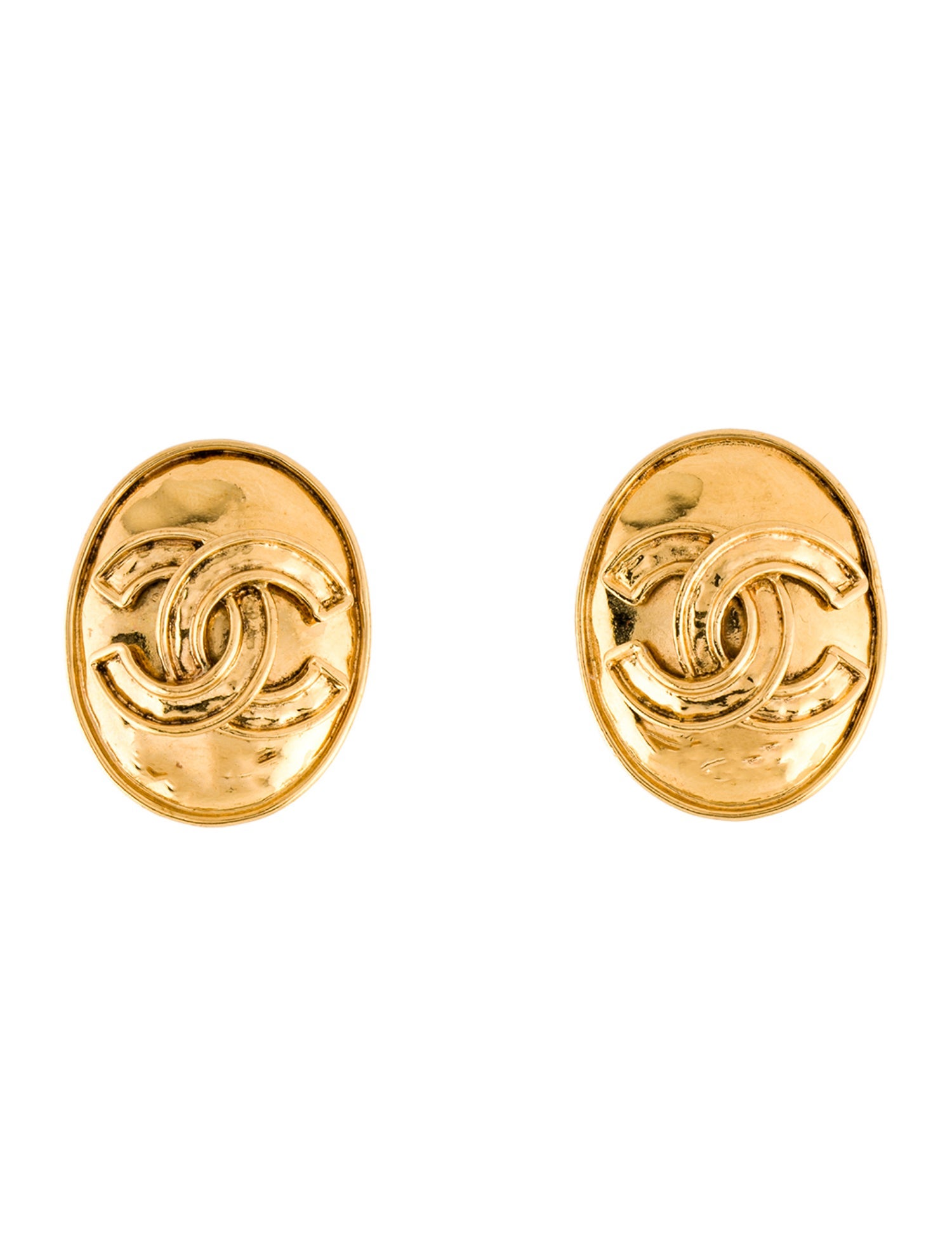 Chanel Vintage Oval CC Clip-On Earrings