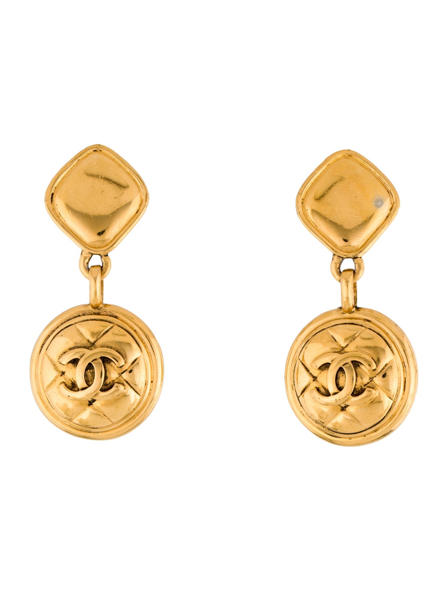 Chanel Vintage CC Quilted Clip-On Drop Earrings