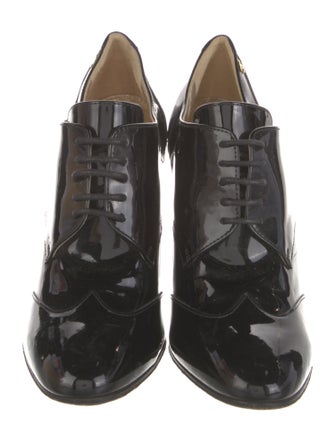 Chanel Interlocking CC Logo Patent Leather Lace-Up Boots