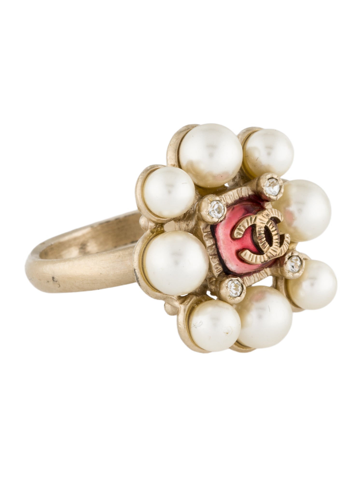 Chanel Faux Pearl, Strass & Resin CC Cocktail Ring