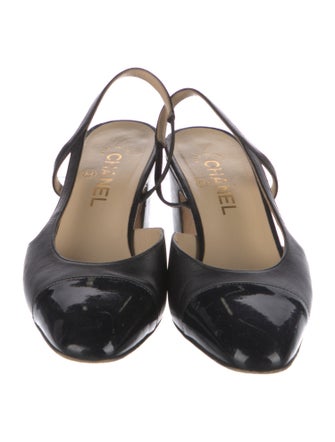 Chanel Interlocking CC Logo Leather Slingback Pumps