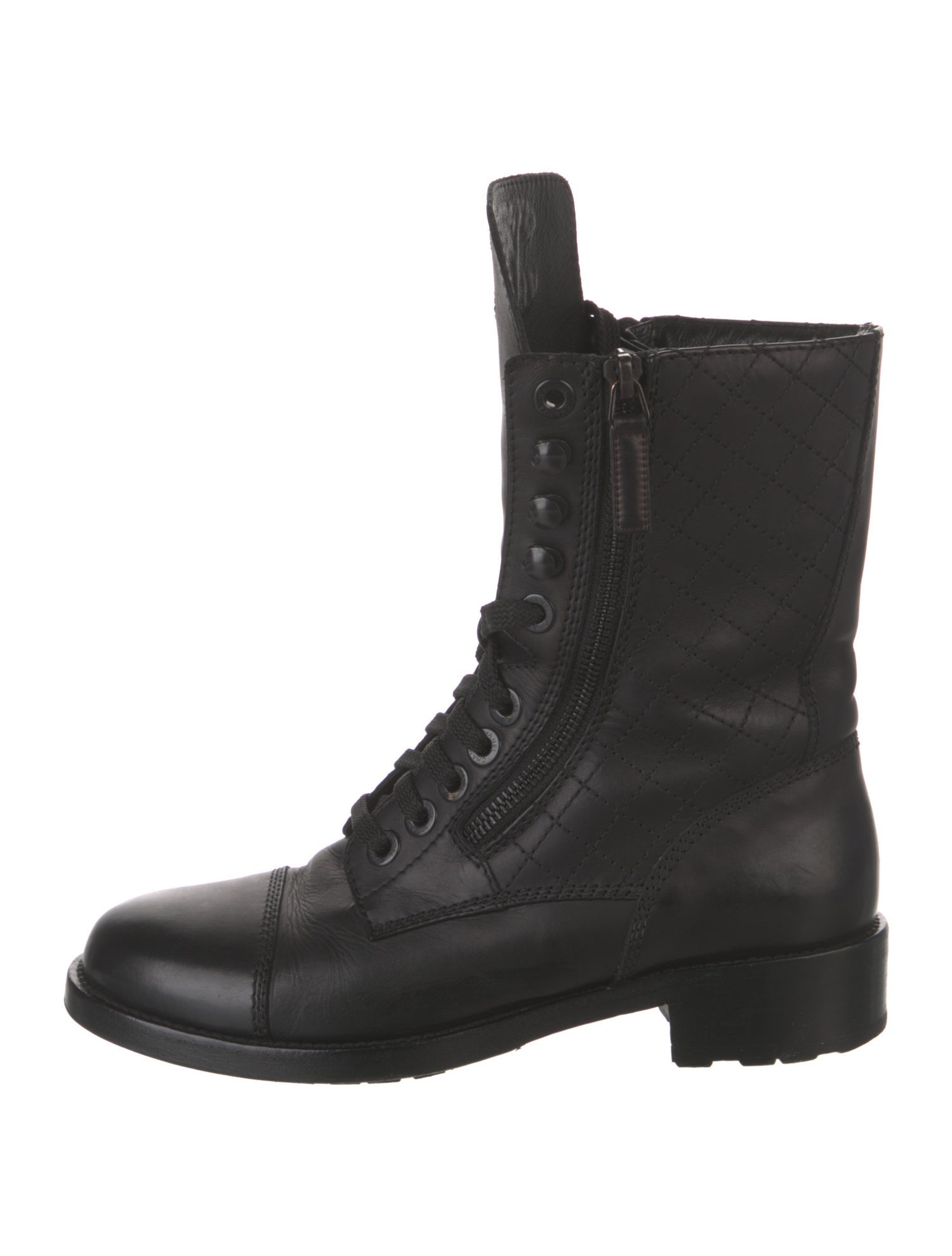 Chanel Interlocking CC Logo Leather Combat Boots