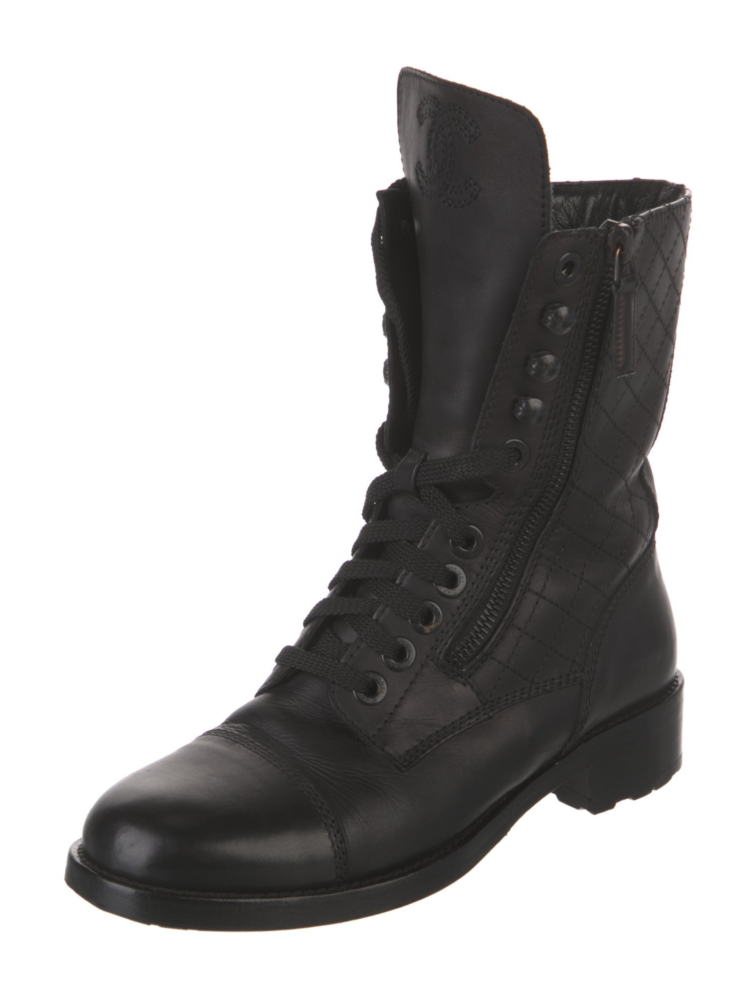Chanel Interlocking CC Logo Leather Combat Boots