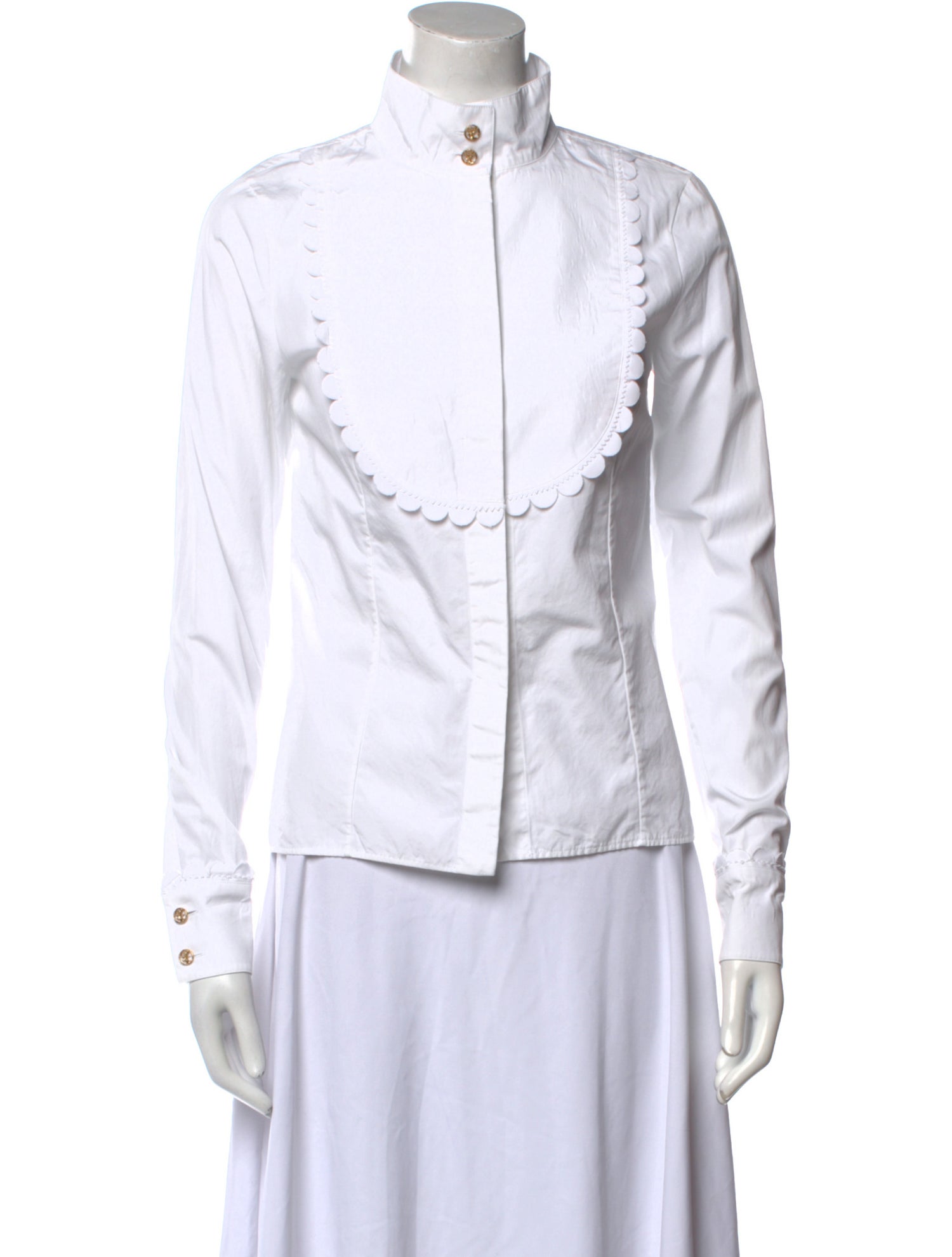 Chanel 2015 Mock Neck Button-Up Top