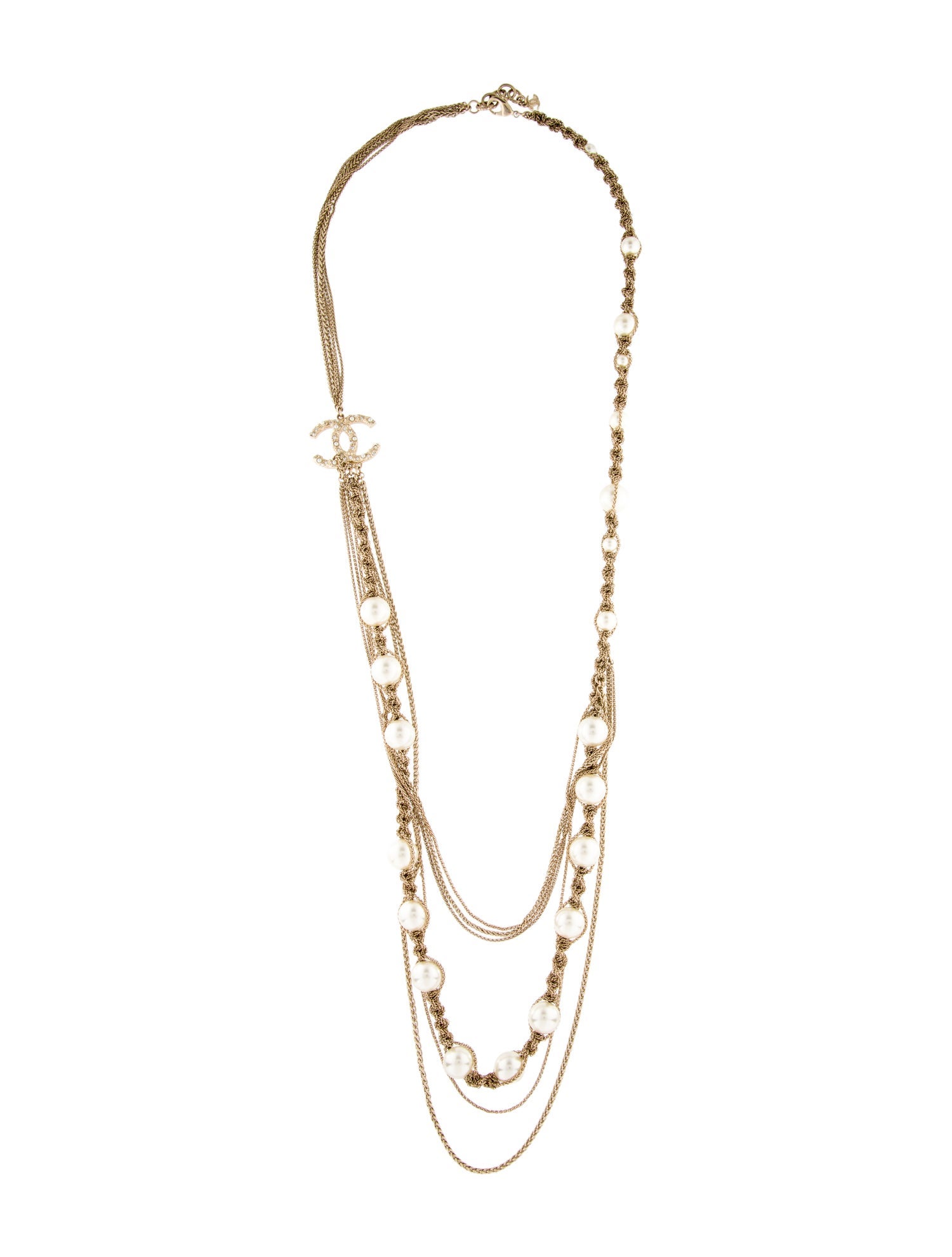 Chanel Faux Pearl CC Mulistrand Necklace