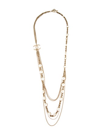 Chanel Faux Pearl CC Mulistrand Necklace