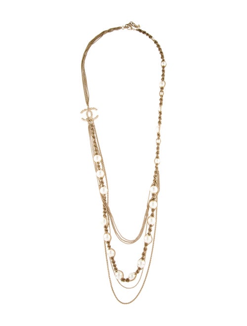 Chanel Faux Pearl CC Mulistrand Necklace