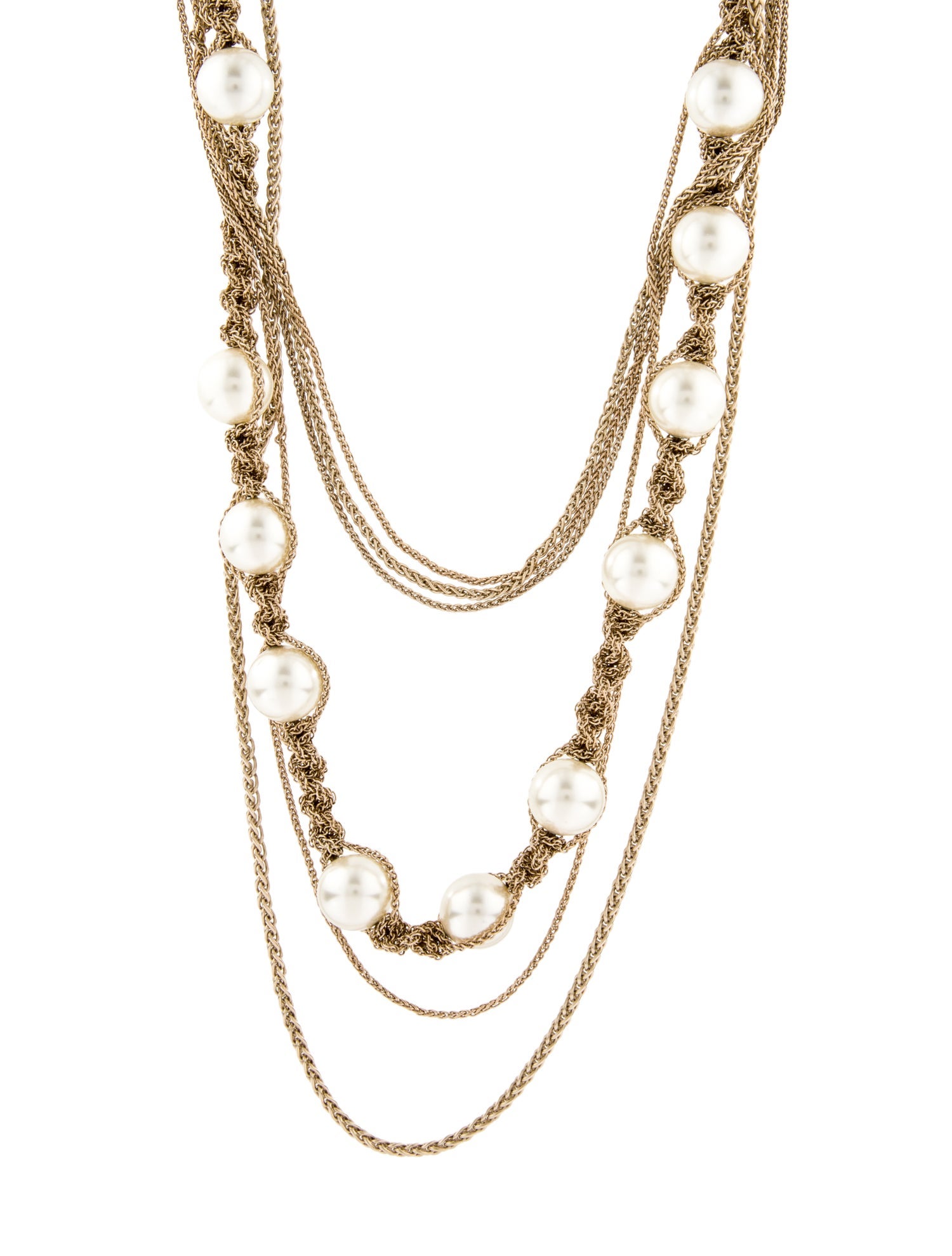 Chanel Faux Pearl CC Mulistrand Necklace
