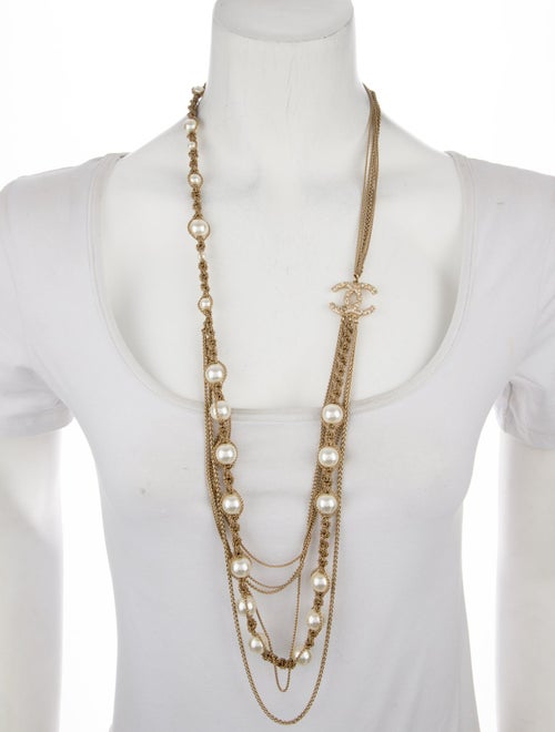 Chanel Faux Pearl CC Mulistrand Necklace