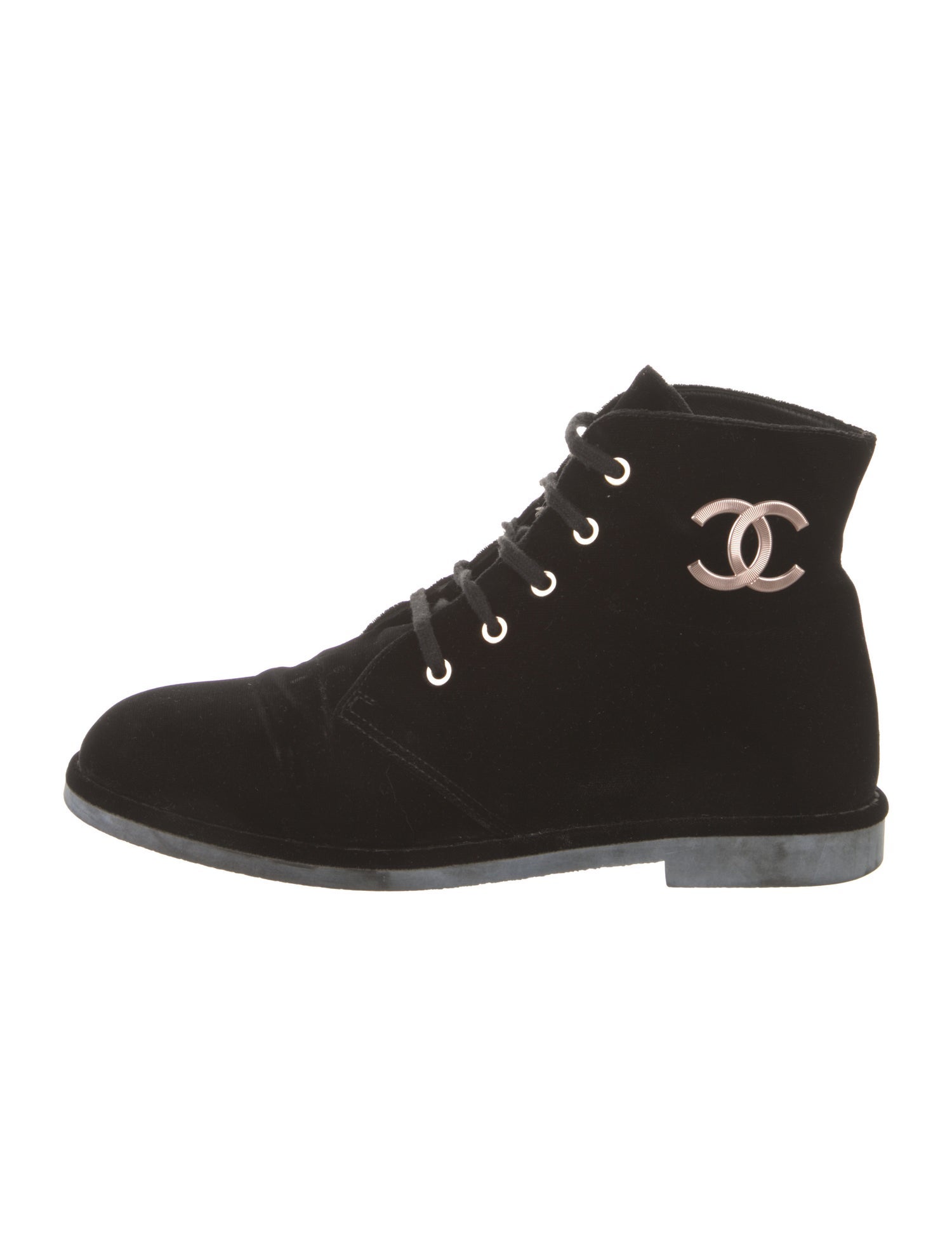 Chanel Interlocking CC Logo Velvet Lace-Up Boots