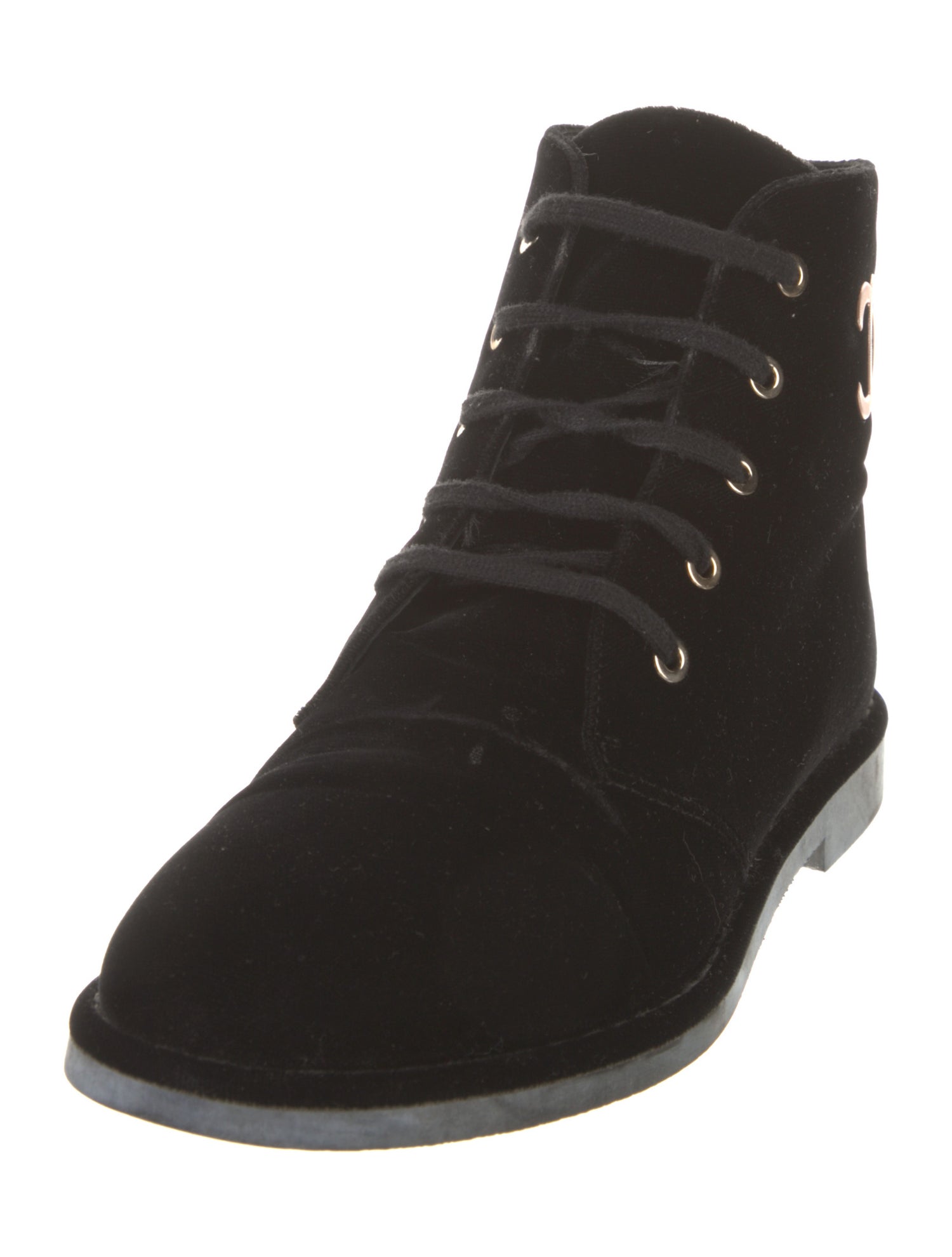 Chanel Interlocking CC Logo Velvet Lace-Up Boots