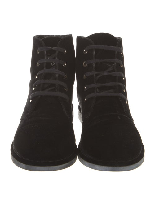 Chanel Interlocking CC Logo Velvet Lace-Up Boots