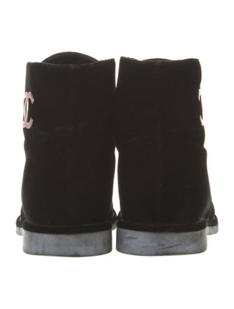 Chanel Interlocking CC Logo Velvet Lace-Up Boots