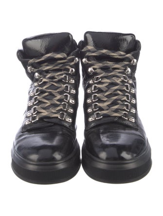 Chanel Interlocking CC Logo Patent Leather Combat Boots