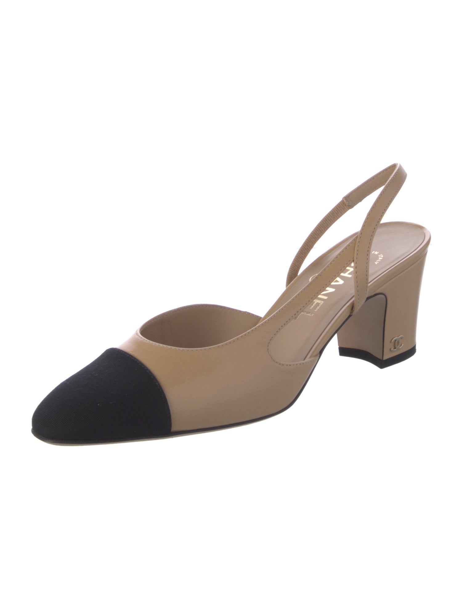 Chanel Interlocking CC Logo Leather Slingback Pumps