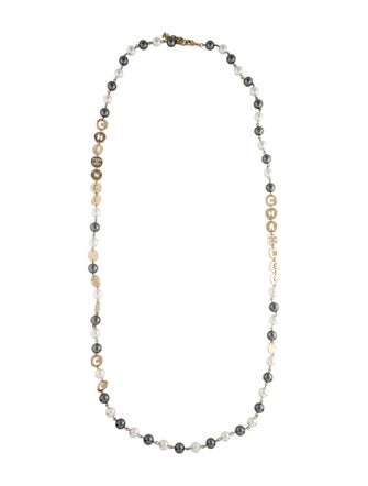 Chanel Faux Pearl & Strass Logo Bead Strand Necklace