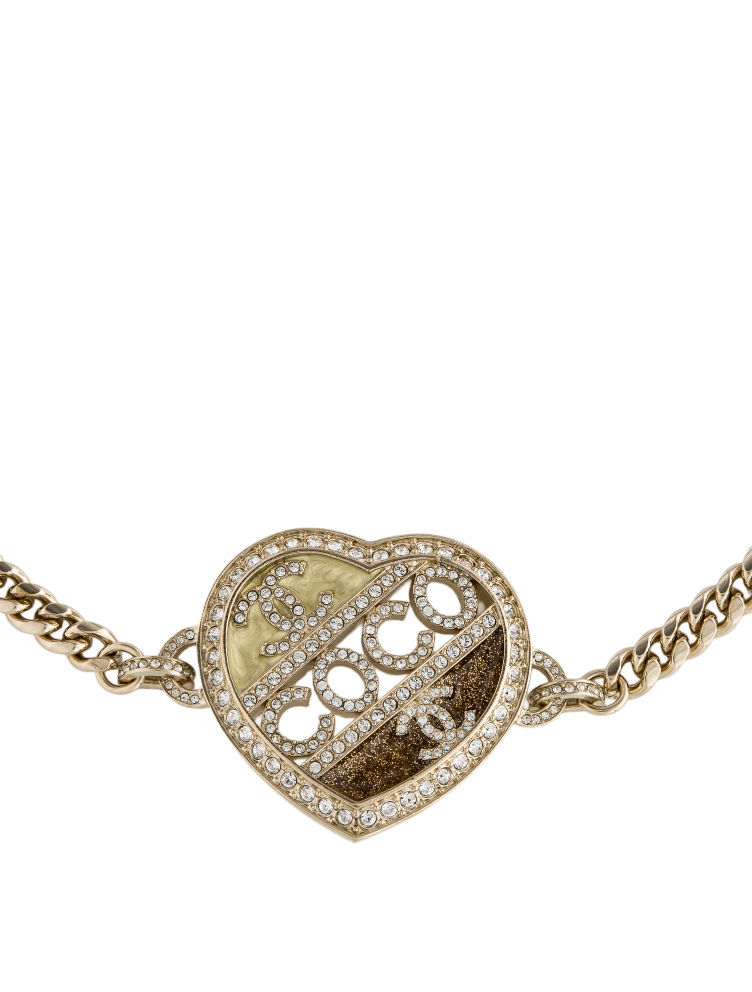 Chanel 2023 Strass & Enamel CC Heart Pendant Necklace